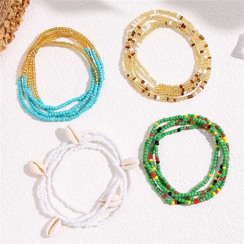 HUANZHI Blue Green Colored Rice Bead Shell Waist Belly Chain for Women Summer Beach Vacation Sexy Fashion Jewelry Gifts 2024XJ250224