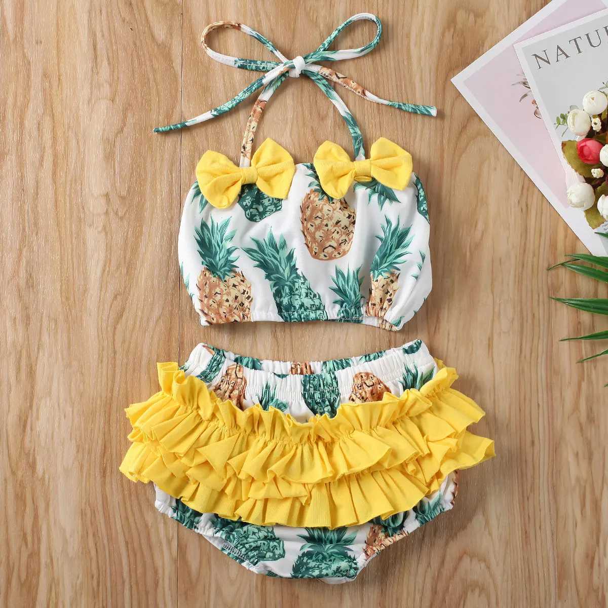 Toddler Girl Floral Print Tankini Set Childrens Bow Tie Front Top with Ruffled Bottoms Bathing Suit Beachwear X250224