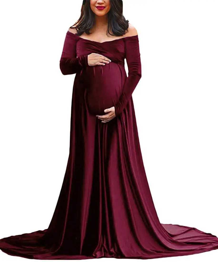 Long Maternity Shoot Dress Pleuche Elegence Pregnancy Dresses Photography Maxi Maternity Gown Photo Prop For Pregnant Women X250224