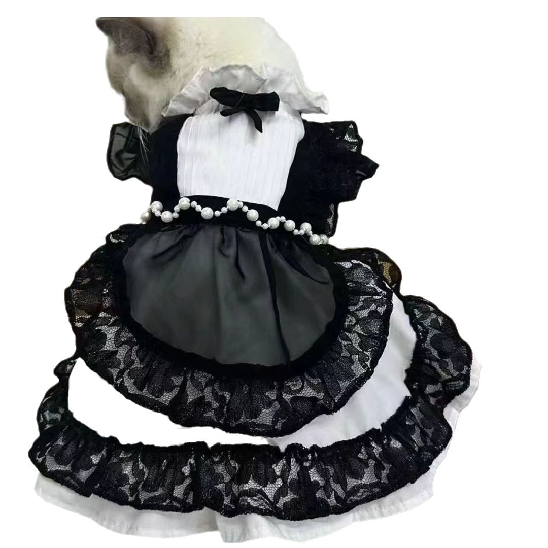 Stylish Pet Dress with Bow & Flutter Sleeves - Spring/Summer Tulle Outfit for Small Breeds