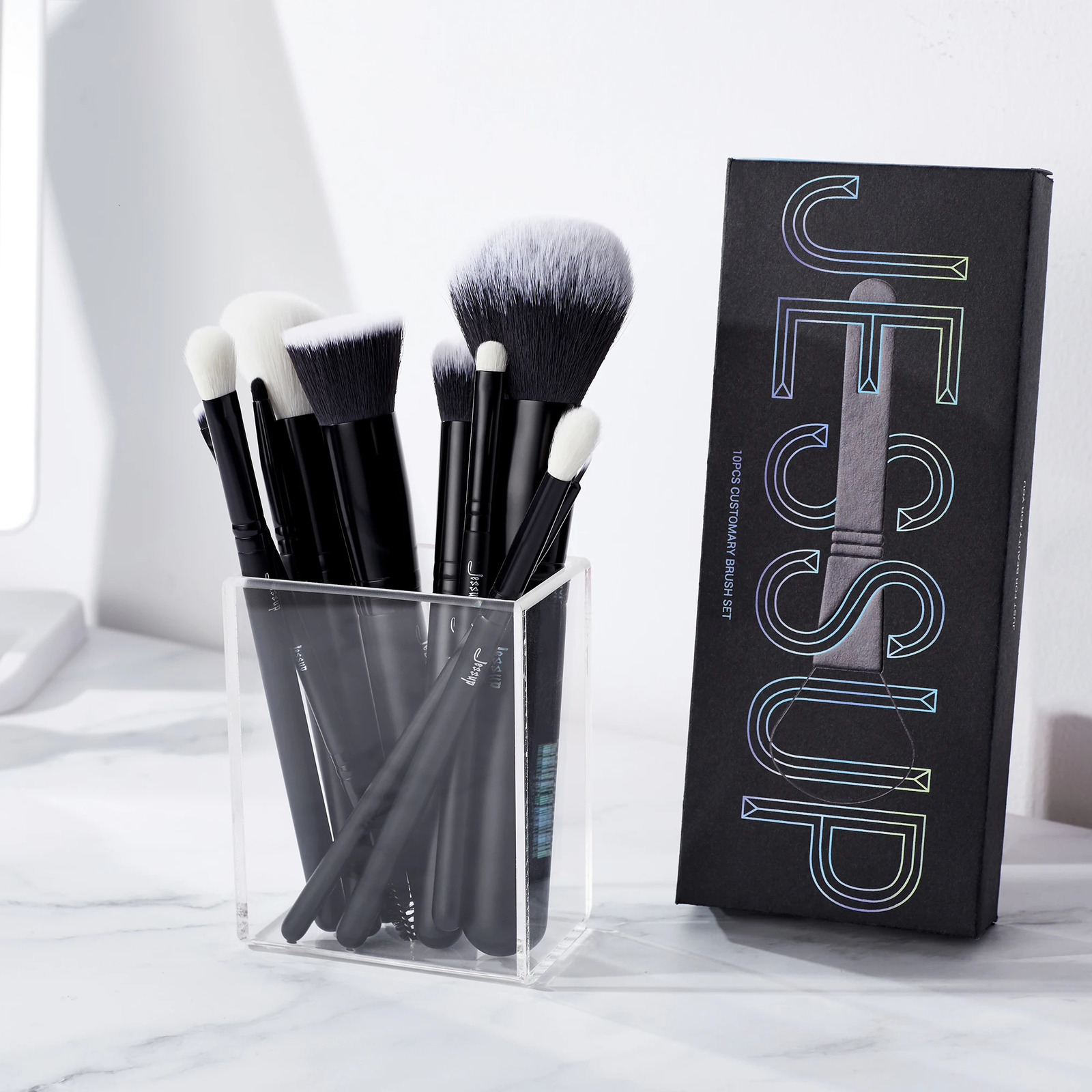 Jessup 10pcs Makeup Brushes Set Natural Synthetic Powder Foundation Eyeshadow Eyeliner Spoolie Brush Blush Eyebrow Broach T323 250305