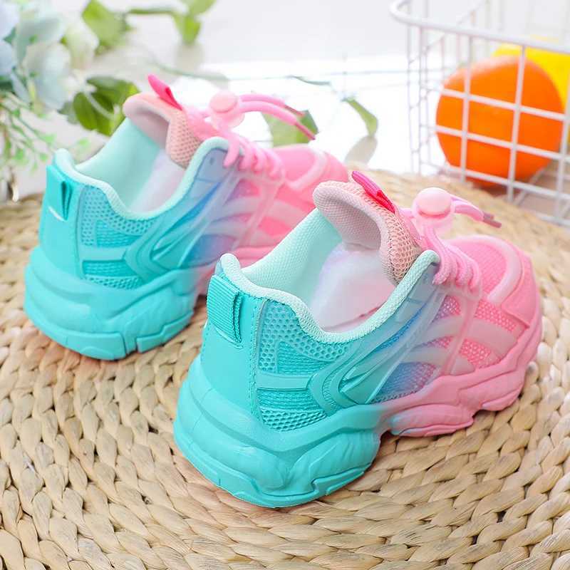 Girls Cute Gradient Mesh Sneakers Low Top Breathable glowing Platform Sports kids Shoes W250225