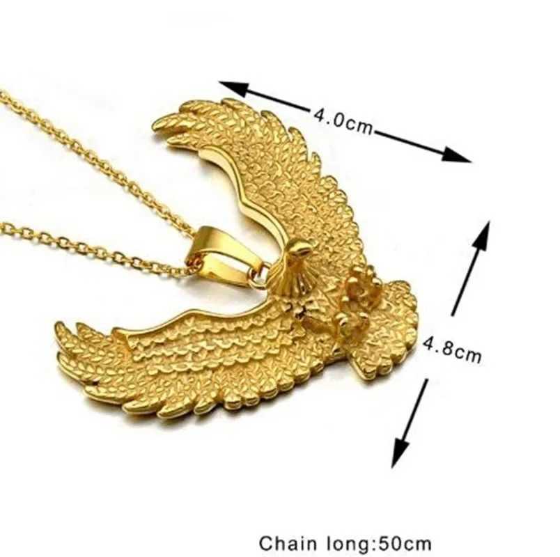 Classic punk style motorcycle gold accessories wing pendant necklace mens jewelry X250224