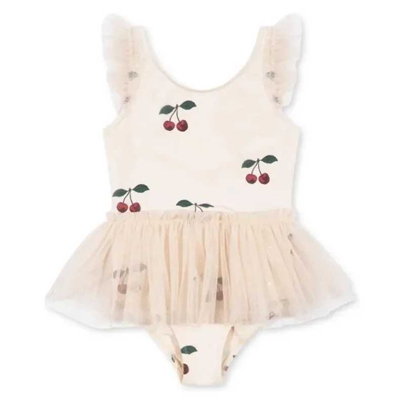 Baby Girls Swimwear Swan Sunscreen Swimsuit Girl Swimwears Cherry Swimming Bikini One-pieces Kids Swimsuits X250224