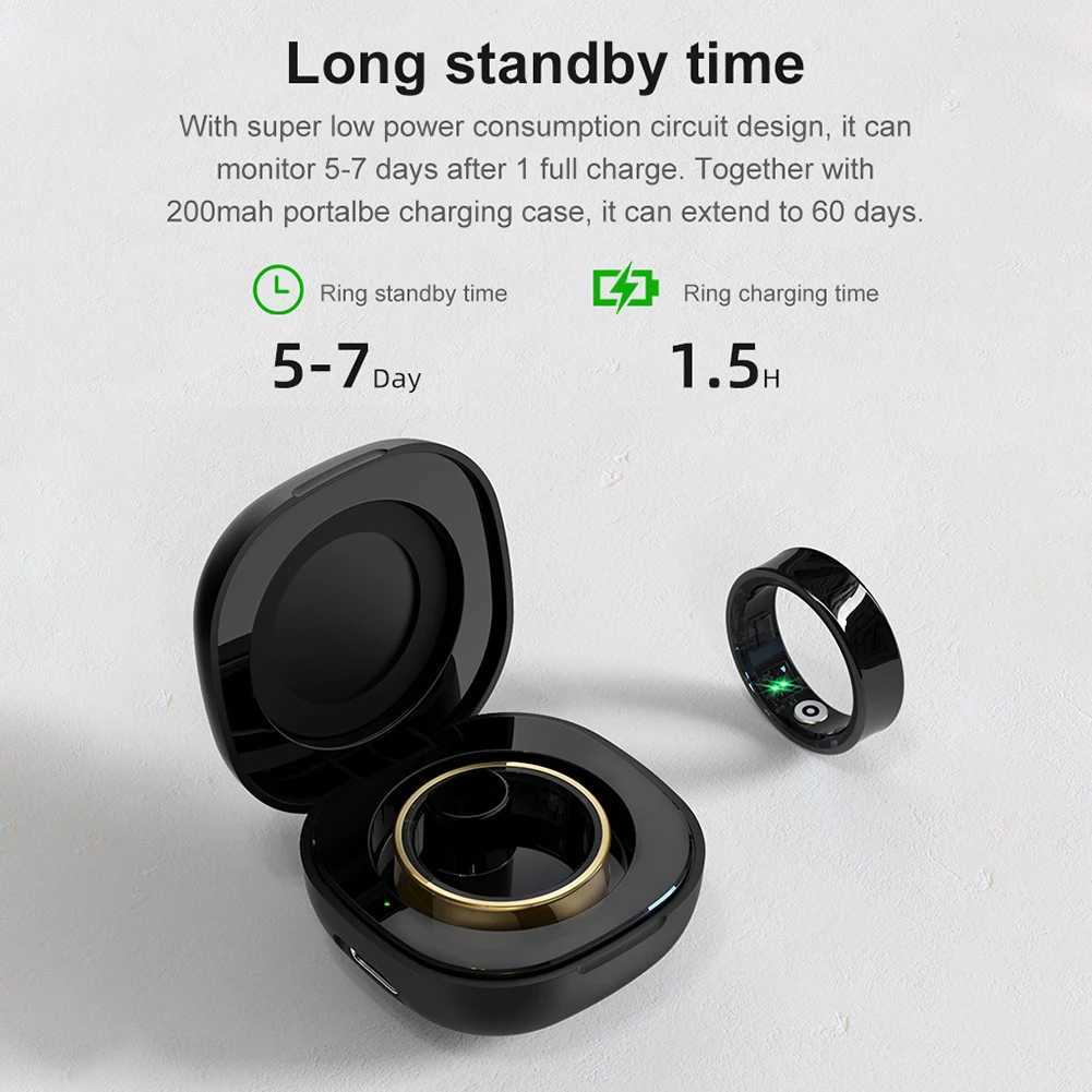 R09 Smart Ring Sleep Monitoring Health Monitor Body Temperature Tracker 100+ Sport Modes Ring with Charging Case for Men Women W250225