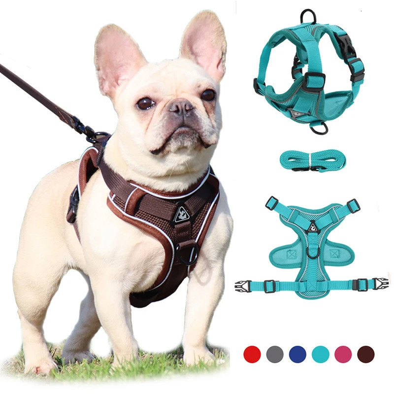 No Pull Dog Harness and Leash Set Adjustable Pet Harness Vest For Small Dogs Cats Reflective Mesh Dog Chest Strap French Bulldog 250224