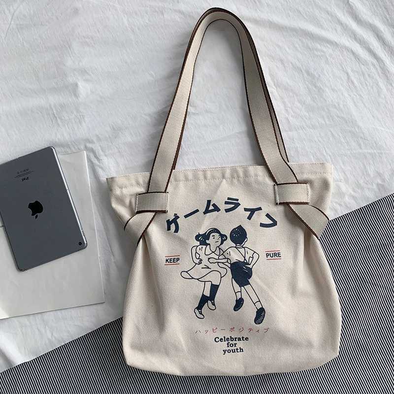Canvas Tote Bag for Women 2023 Designer Handbag Brand Ladys Shopper Japanese Style Cartoon Anime Print Girls Shoulder Bag Z250224