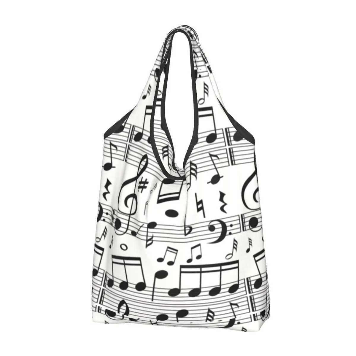 Custom Fashion Music Note Groceries Shopping Bags Kawaii Shopper Tote Shoulder Bag Big Capacity Portable Musician Handbag Z250224