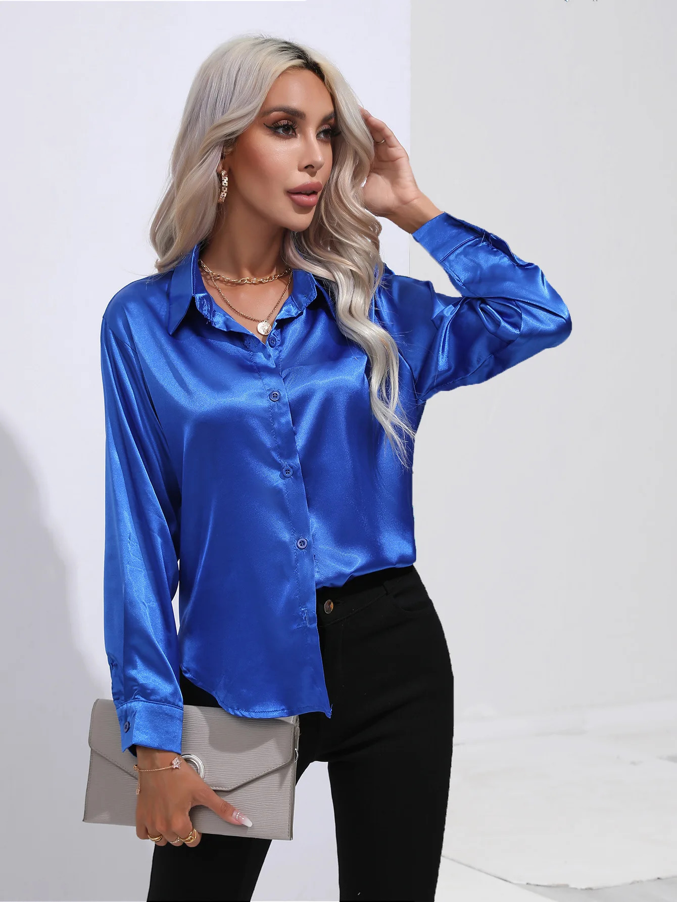 Spring Satin Shirt Women Loose Button Up Blouse Shirt Ladies Silk Long Sleeve Shirt For Women 250225