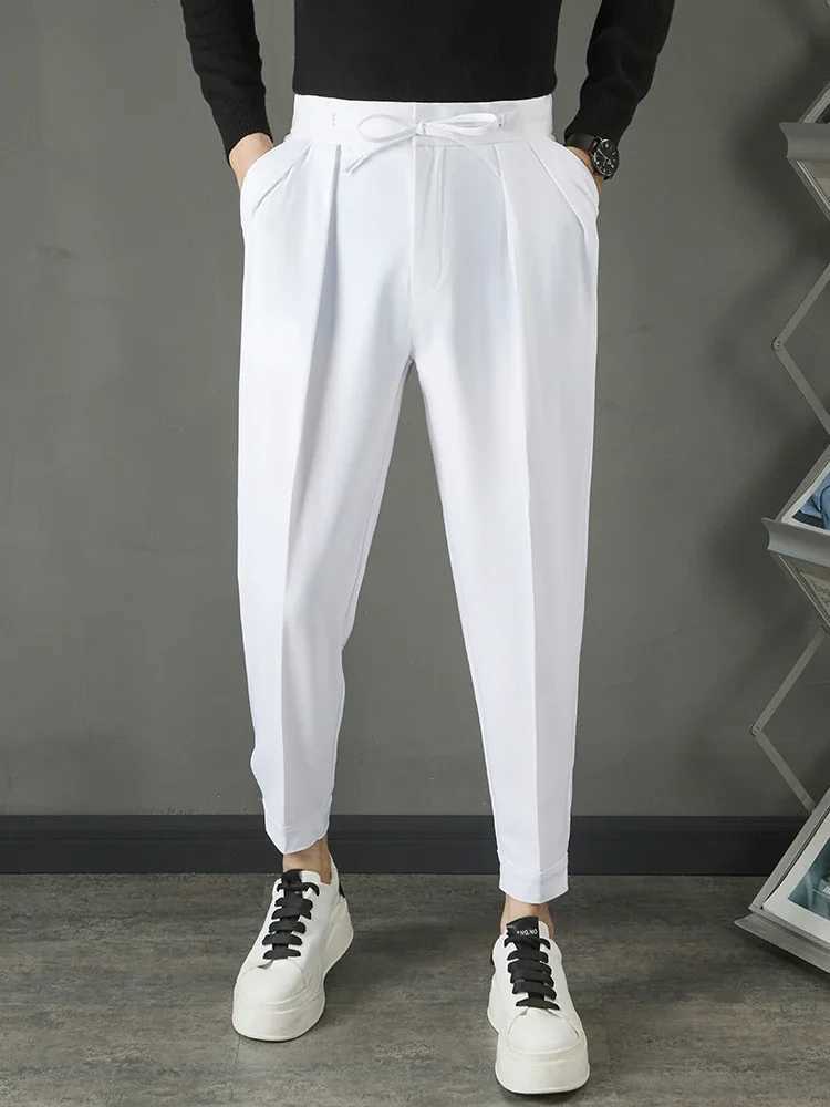 British Style Solid Suit Pants Mens Harlan Formal Wear Business Trousers Slim Little Feet Drawstring Casual Office Suit Pants W250225