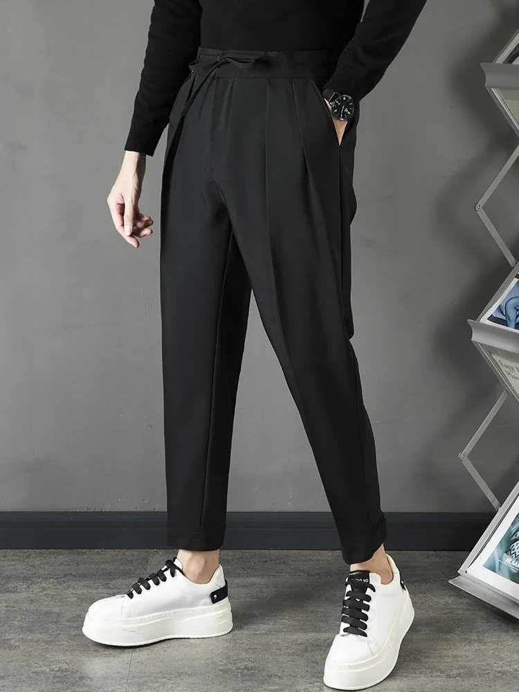 British Style Solid Suit Pants Mens Harlan Formal Wear Business Trousers Slim Little Feet Drawstring Casual Office Suit Pants W250225