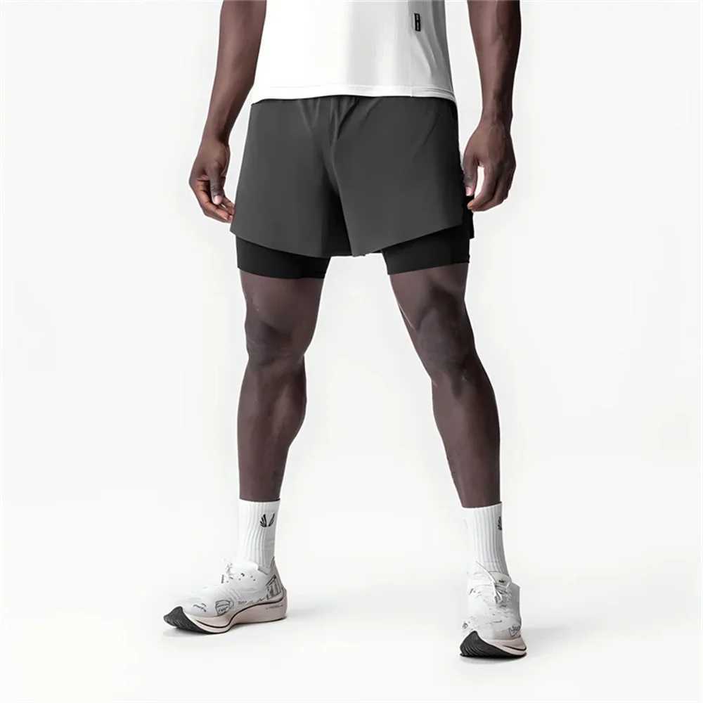 Mens Summer Quick Dry Breathable Sports Double-layer 2 in 1 Compression Shorts Man Running Gym Fitness Casual Jogger Short PantsT250224