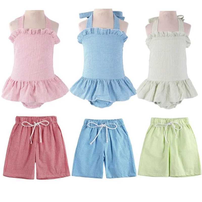 Cute One Piece Toddler Baby Girls Swimsuit Summer Seersucker Matching Boys Swim Trunks Shorts Beach Kids Bikinis Swimwear X250224