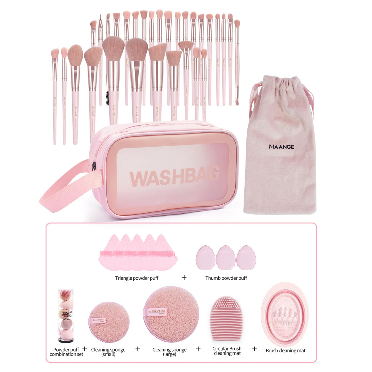 MAANGE Professional Makeup Tools Kit 30PCS Foundation Makeup Brush Set 15PCS Makeup Sponge Removal Puff Cleaning Bowl for Travel 250224