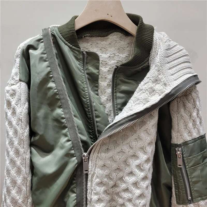 Getspring Women Jacket 2024 Autumn Winter Fashion Fake Two Side Zipper Turtleneck Sweater Ing Irregular Ladies Coat Tops