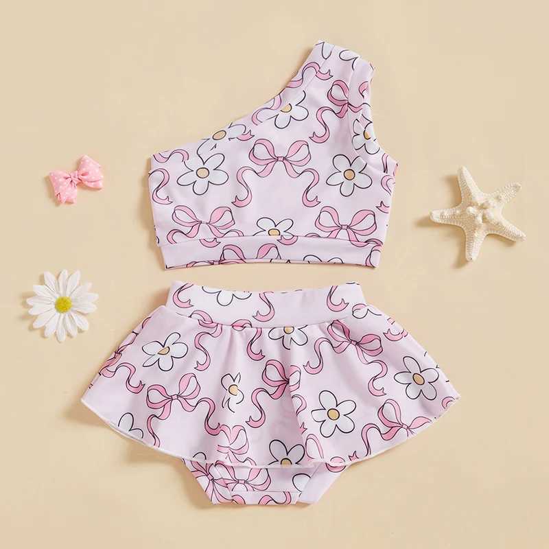 Two piece swimsuit set for young children and girls sleeveless bow printed vest bikini bottom set summer swimsuit X250224