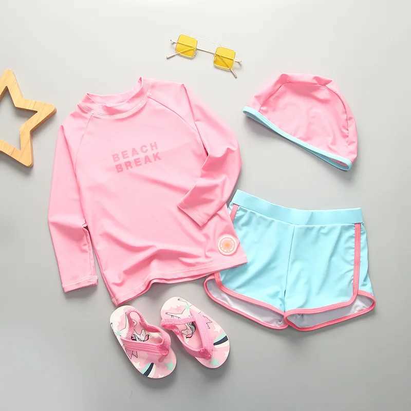 Swimsuit Girls UPF50 UV Protective Sunscreen Beach Wear Girls Swimsuit Long Sleeve Childrens Swimsuit Pink Purple X250224