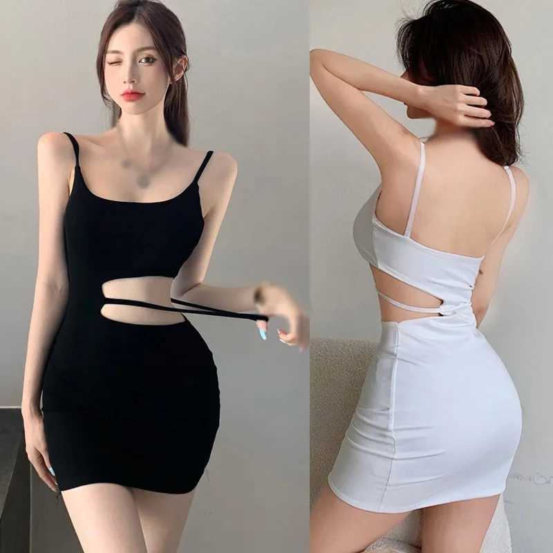 Womens summer solid color side exposed waist ultra-thin fit sexy close fitting dressXJ250224