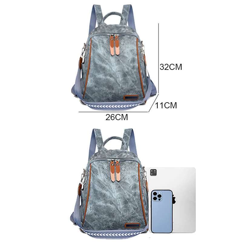 Retro Soft Leather Ladies Vintage Rivet Design Large Capacity Student Multi-Pocket Solid Color Casual Backpack