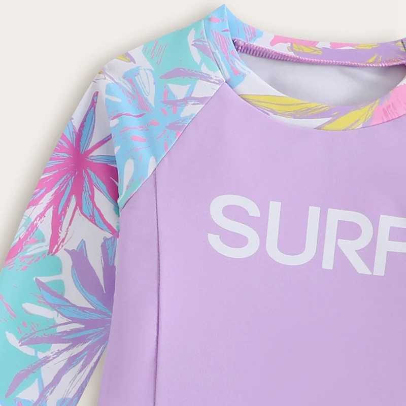4-7 Years Childrens Girls Swimsuit Long Sleeve Kids Split Swimming Set Letter Print Beachwear Rash Guard Outfits X250224