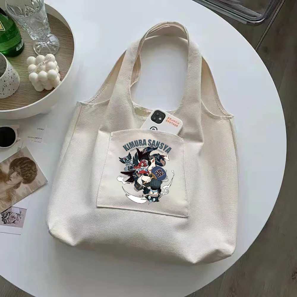 Bags for Women Shopper Canvas Bag Japanese Animation Cartoon Samurai Pure Cotton Handbags Portable One-shoulder Shopping Bag Z250224