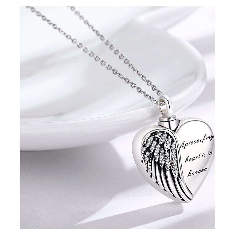 l Wing Urn Ashes Sterg Sier Heart Memorial Keepsake Pendant Necklace Cremation Jewelry Gifts for Women