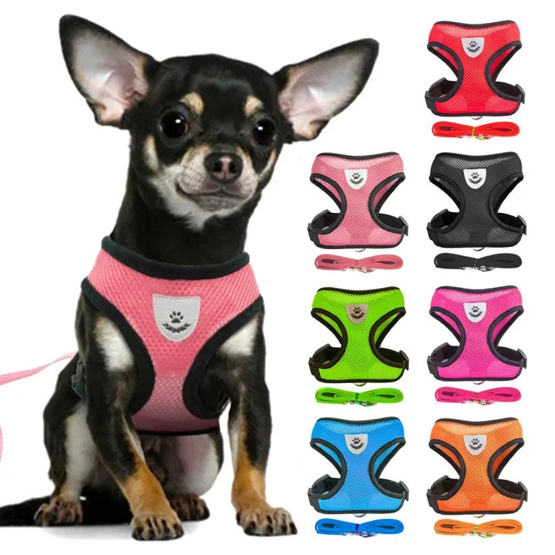 Puppy Cat Vest Harness With Leash Breathable Mesh Pet Chest Straps For Chihuahua York Harnesses Reflective Bulldog Walking Leash 250224