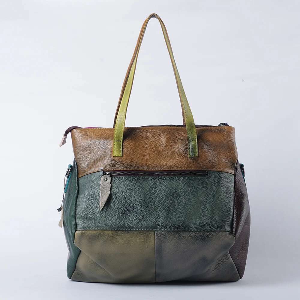 Casual Color Contrast Retro Soft Genuine Leather Cowhide Shoulder Crossbody Large Capacity Women's Tote Bag designer handbags women