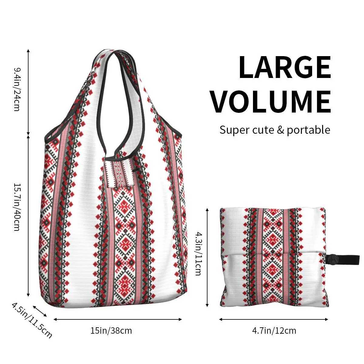 Custom Cute Ukraine Vyshyvanka Embroidery Shopping Tote Bags Portable Bohemian Geometric Grocery Shopper Shoulder Bag Z250224