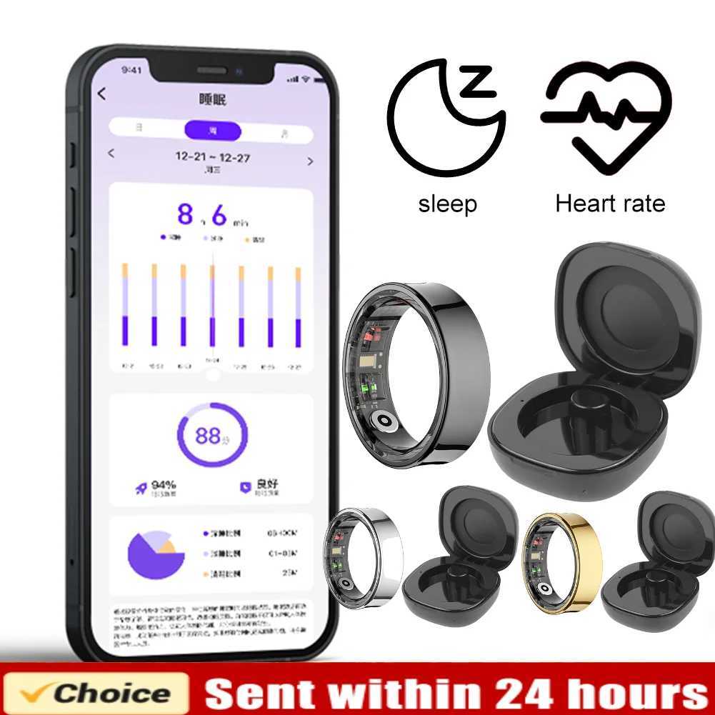 R09 Smart Ring Sleep Monitoring Health Monitor Body Temperature Tracker 100+ Sport Modes Ring with Charging Case for Men Women W250225