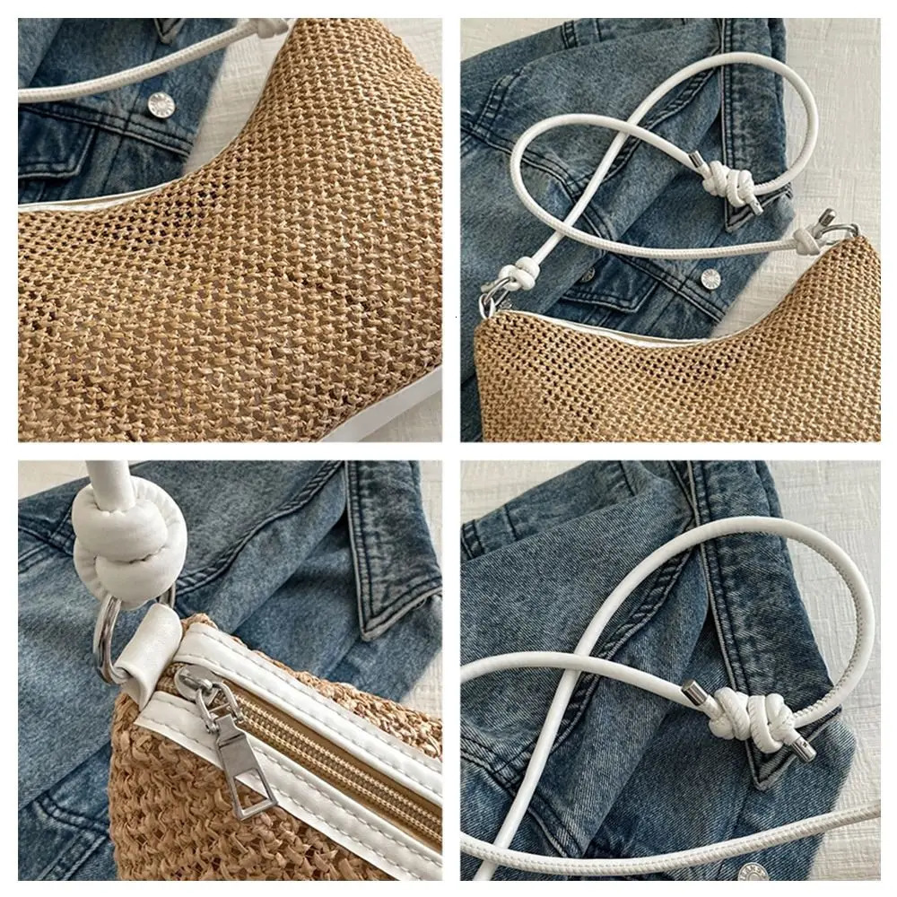 Fashion Woven Straw Bag Rattan Large Capacity Tote Bag Handmade Braid Handbag Ladies Shoulder Bag 250224