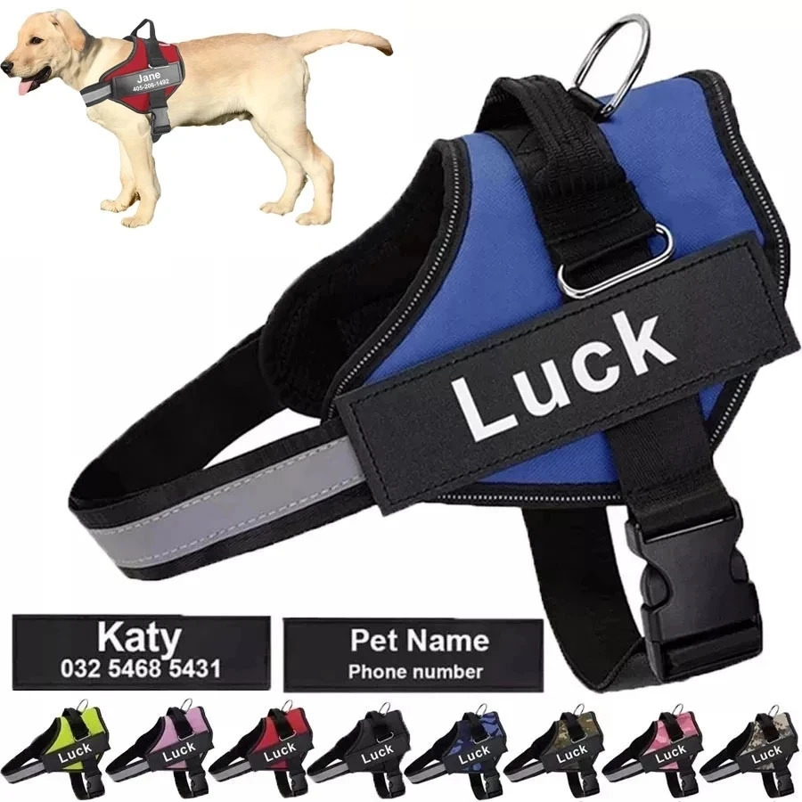 Dog Harness Vest ID Patch Customized Reflective Breathable Adjustable Pet Harness For Dog NO PULL Pet Outdoor Harness 250224