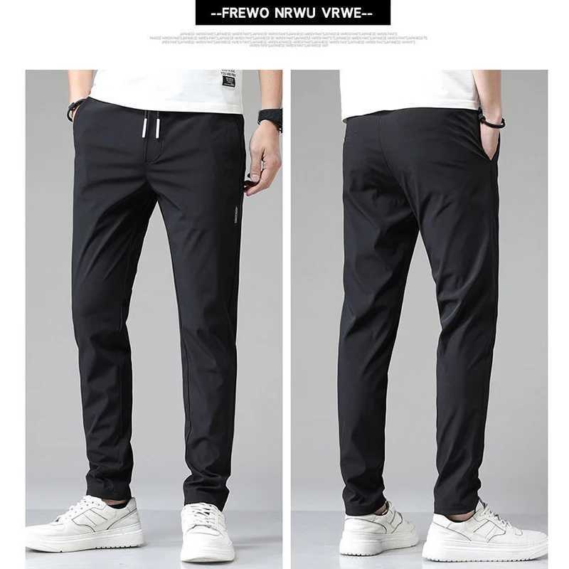 Summer thin mens casual pants with elastic waist and cropped cotton linen ice silk youth mens pants cropped pants trendy pan W250225