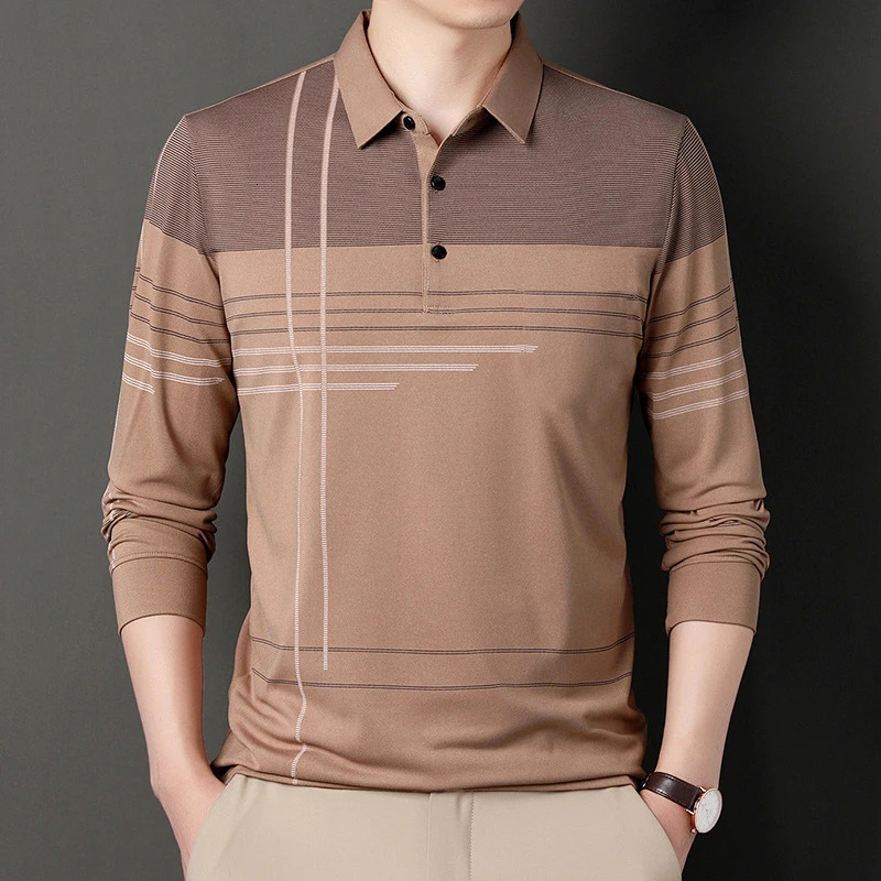 Spring and Autumn Mens Long Sleeved Golf Polo Collar T-shirt Business Casual Fashion Mens Top 250224