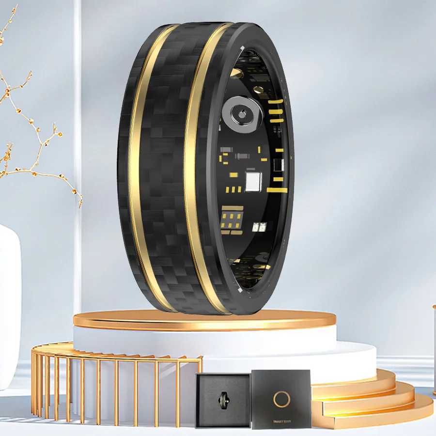 Fitness tracker smart ring pedometer sleep tracker health ring IP68 waterproof long battery life smart ring black gold color W250225