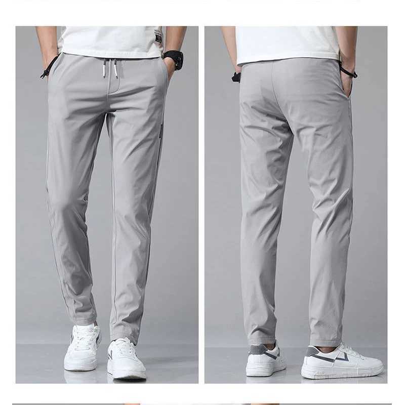 Summer thin mens casual pants with elastic waist and cropped cotton linen ice silk youth mens pants cropped pants trendy pan W250225