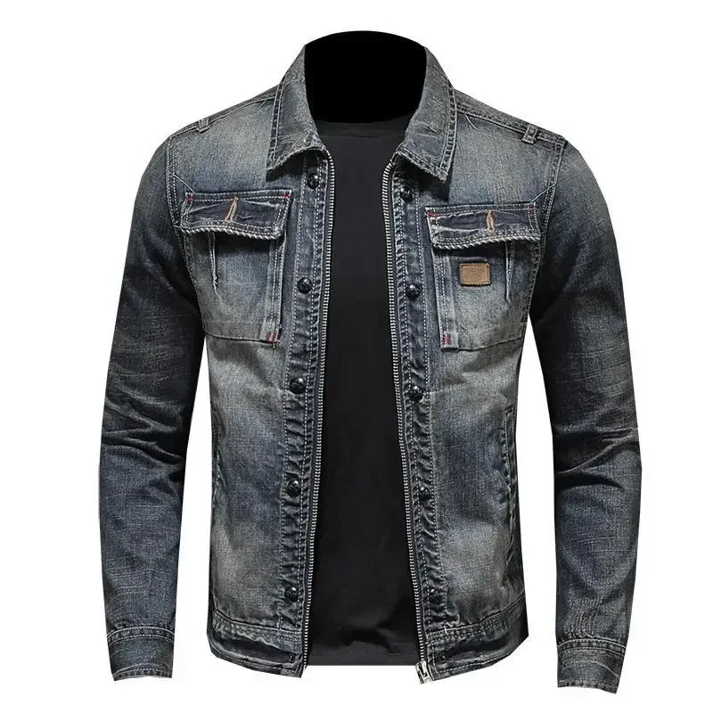 Mens Retro Classic Denim Jacket Autumn Street Trend Handsome Riding Windproof Mens Clothing High Street Casual Lapel Jacket 250224