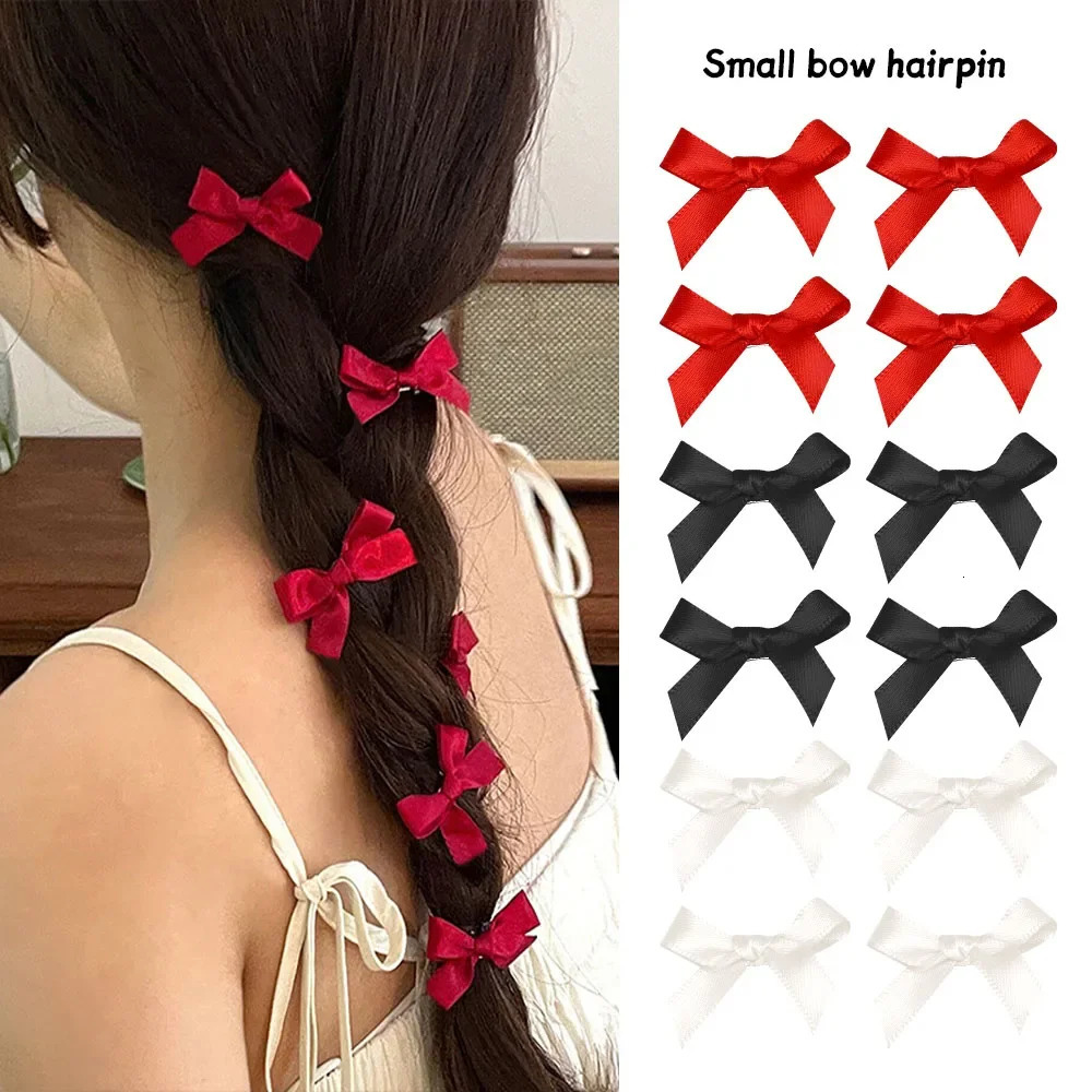 524Pcs Y2k girl bow mini hair clip metal wearing bucket handmade ribbon bangs fashionable 250218