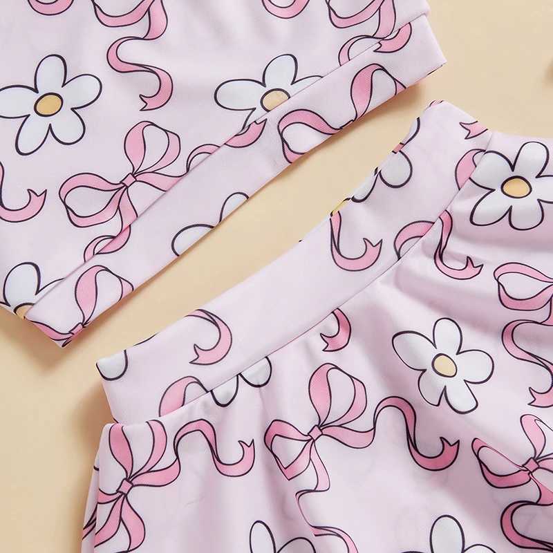 Two piece swimsuit set for young children and girls sleeveless bow printed vest bikini bottom set summer swimsuit X250224