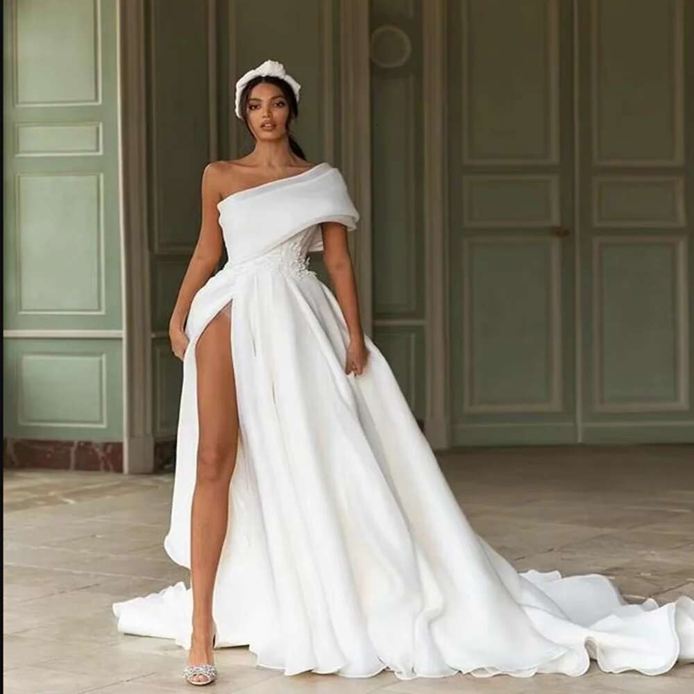 High division prom large bow appliqued white a ha beach one shoulder to floor formal banquet evening party dresses