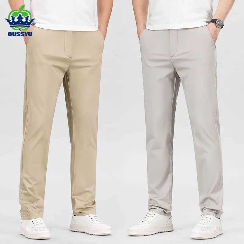 High Quality 97% Cotton Mens Straight Pants Business Solid Color Khaki Light gray Casual Formal Suit Trousers Plus Size 40 42 W250225