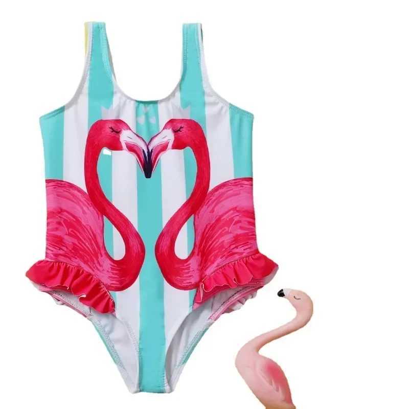 Baby Girls Swimwear Mermaid Carton Print Toddler Kids Ruffle One-piece Swimsuit Bathing Suit Girls 90-120cm Beachwear Swimming X250224