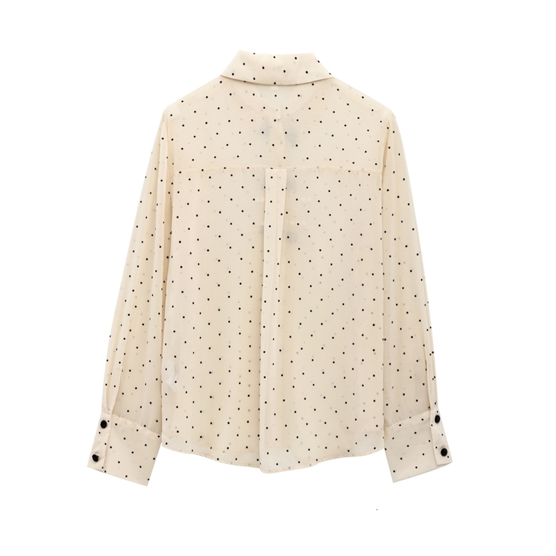 TRAFZA Women Elegant Bow Shirts Lapel Buttons Polka Dot Shirt Fashion Spring Summer Simple Casual 250222