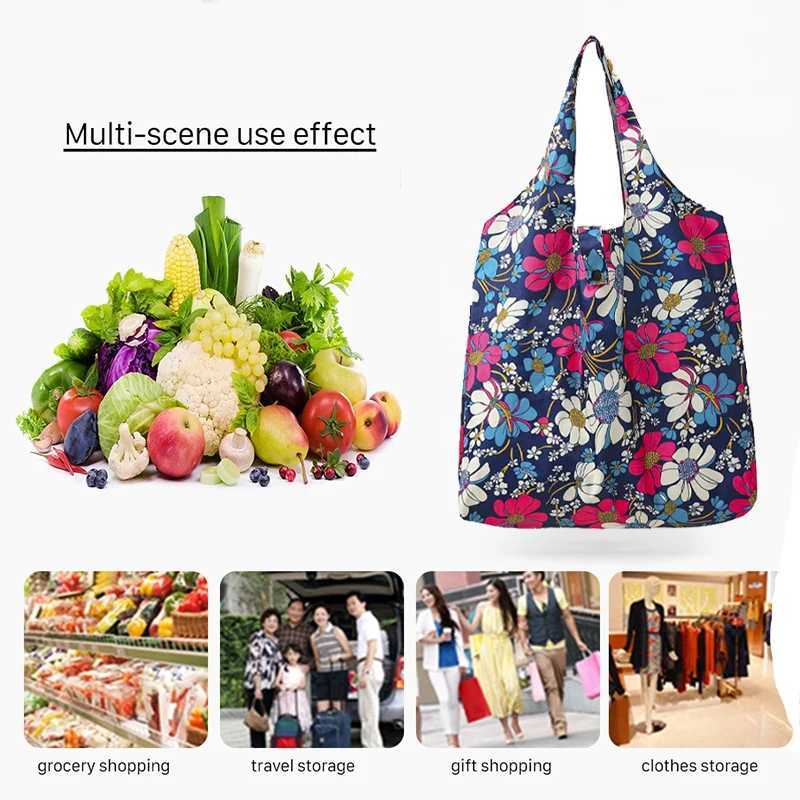 Large Foldable Shopping Bag Reusable Eco Bag Grocery Package Beach Toy Storage Bags Shoulder Lemon Printing Pouch Tote Pouch Z250224