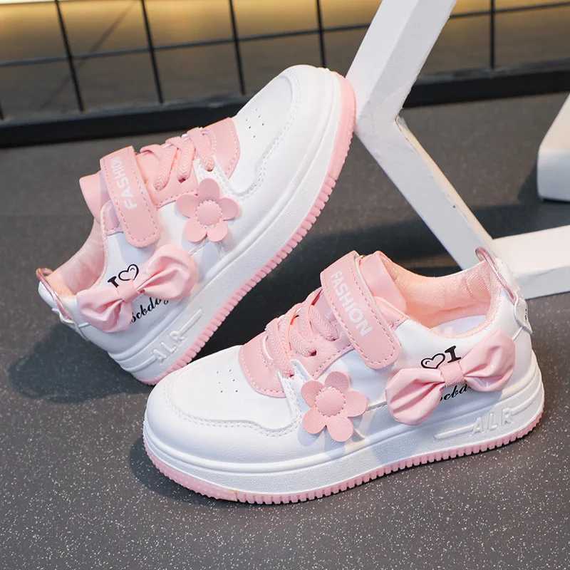 Girls Sneakers Pink Bow Decoration 3D Flowers Cute Sports Shoes Spring Autumn Breathable Casual Non-slip Outdoors Board Shoes W250225