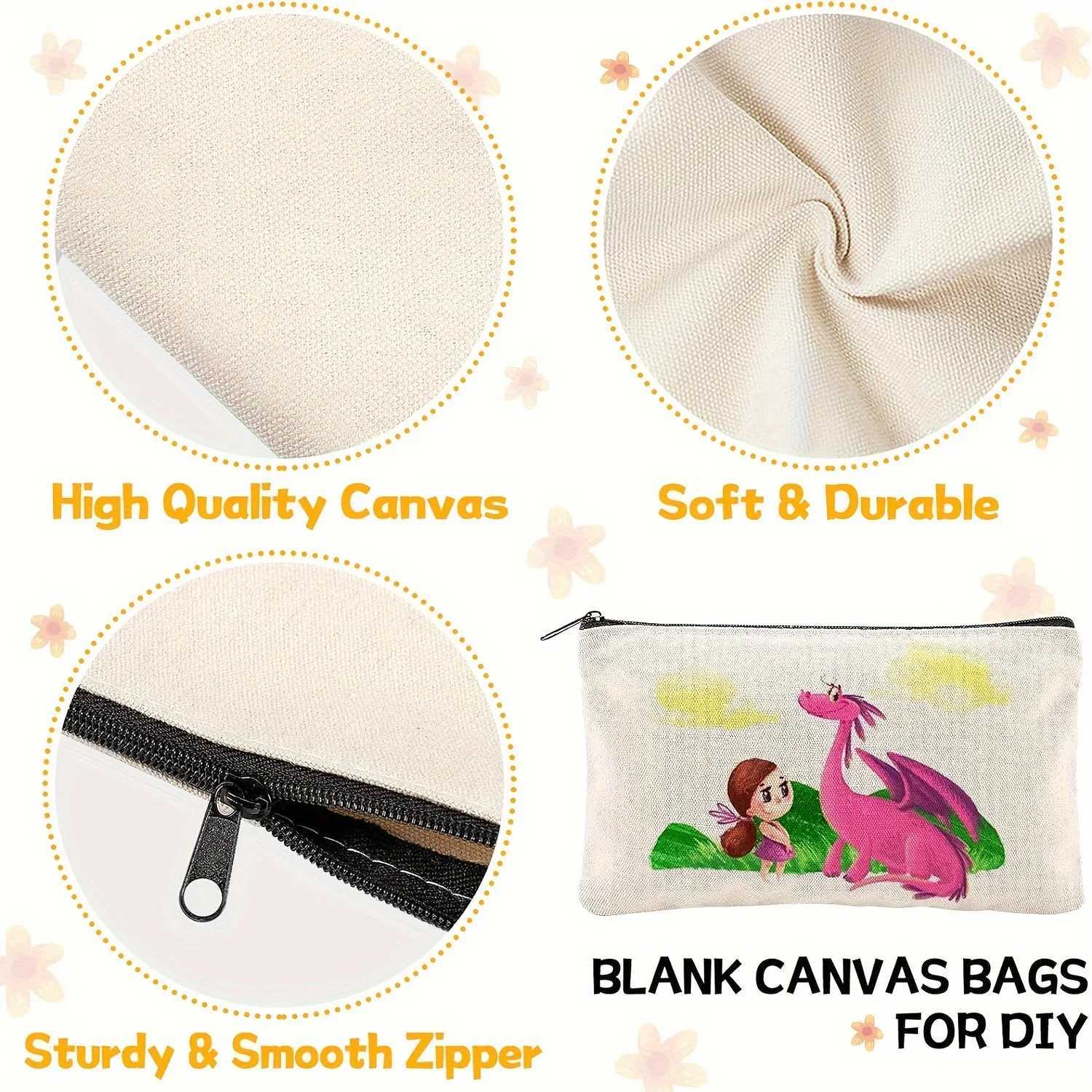 12pcs Sublimation Blanks Tote Bags Reusable Grocery Bags DIY Heat Transfer Canvas Cosmetic Makeup Bags for Craft Gift Z250224