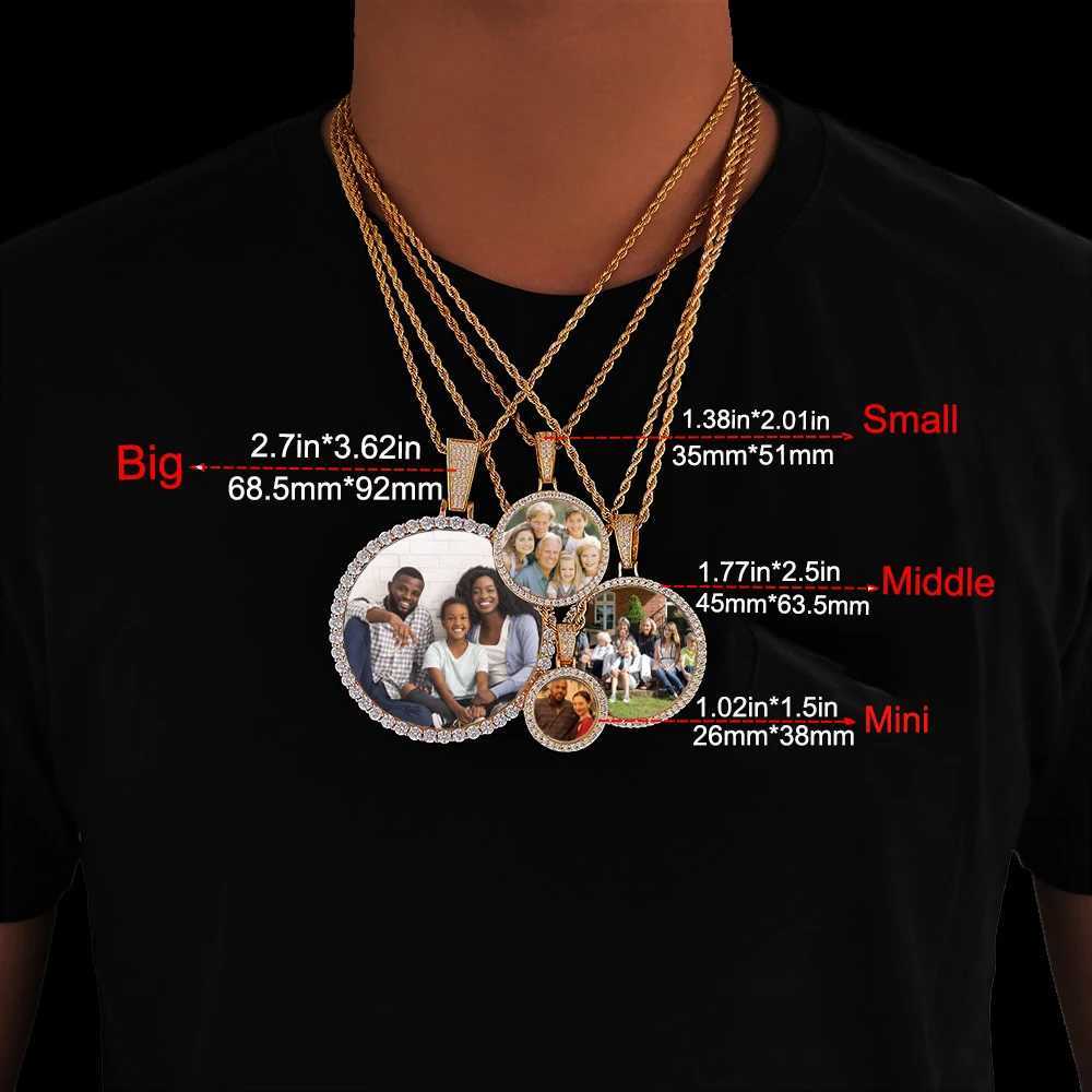 Hip Hop Jewelry Bling CZ Memorial Picture Frames Necklace Personalization Photo Cust 26/35/45/68.5MM Circle Medallions Pendant X250224
