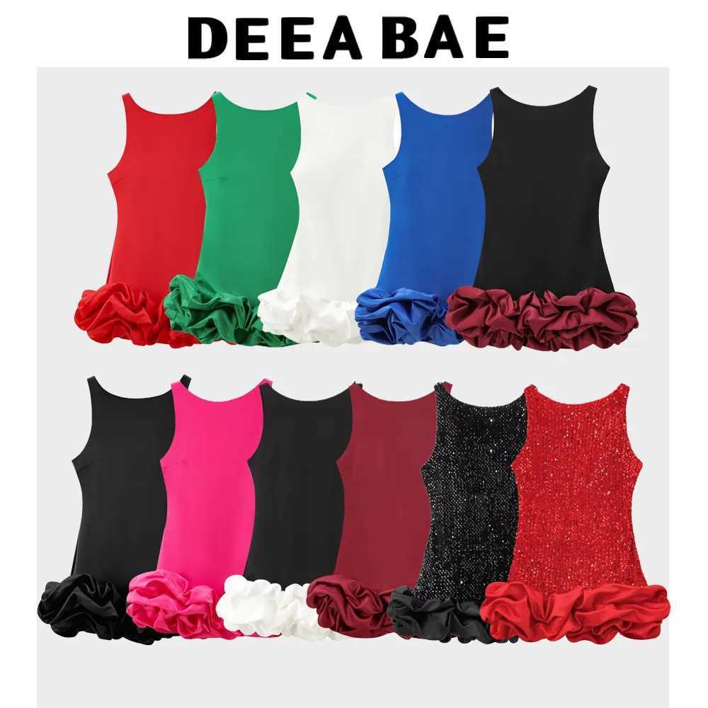 DEEABAE Ele Party Dresses Women Round Neck Sveless Camisole Skirt Layered Decoration Short Backless DressXJ250224