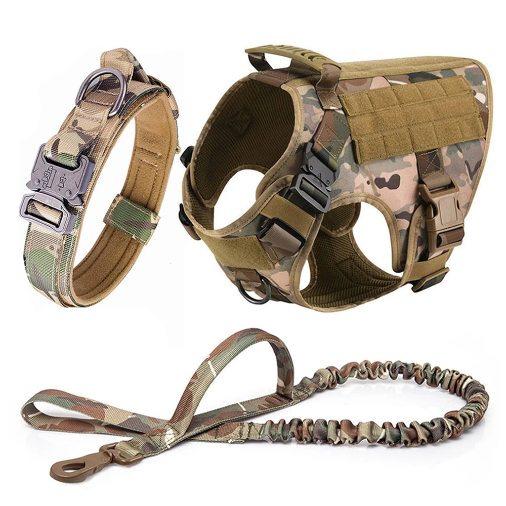 Large Dog Harness Collar Leash Set Military Dog Harnesses Pet Tactical Vest Training German Shepherd For Medium Large Dogs 250224