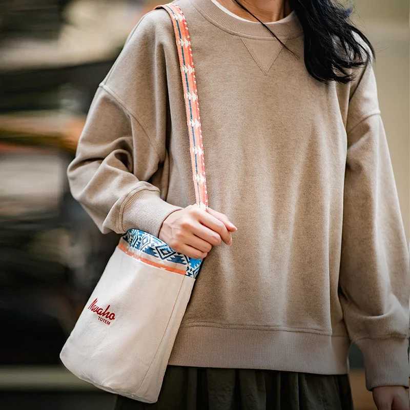 Made Vintage Ethnic Canvas Bucket Bag Niche Double-sided Dual-use Single-shoulder Handbag Messenger Commuter Bags Crossbody Z250225